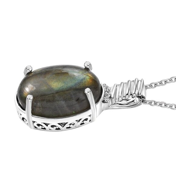 Necklace Malagasy Labradorite 12.25 ctw Platinum Bond with Stainless Steel 20" - Picture 4 of 8